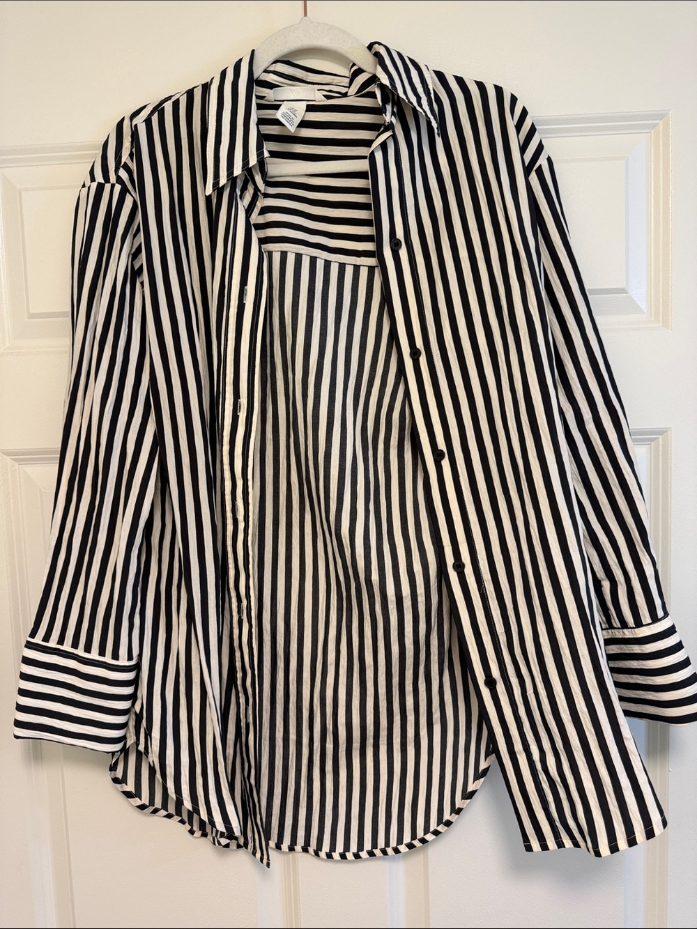 Gray and White Vertical Stripe Button-Up Shirt